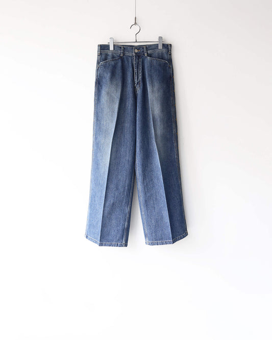 WIDE EMBROIDERY DENIM PANTS "WASHED INDIGO"