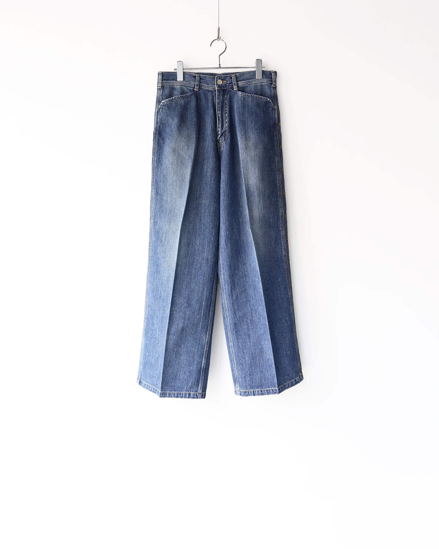 WIDE EMBROIDERY DENIM PANTS "WASHED INDIGO"