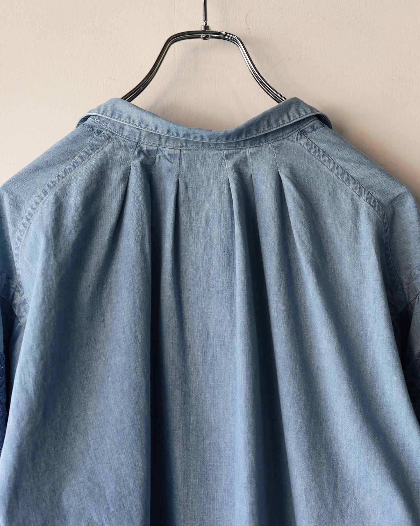 COTTON CHAMBRAY EMBROIDERY SKIPPER SHIRT "WASHED INDIGO"