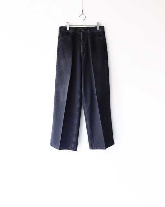 WIDE EMBROIDERY DENIM PANTS "WASHED BLACK"