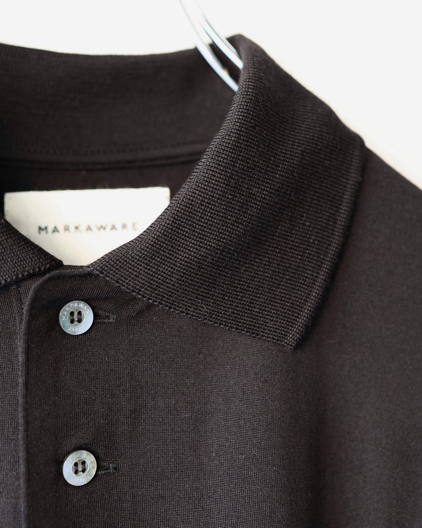LONG SLEEVE POLO SUPER 160s WOOL WASHABLE KNIT "BLACK"