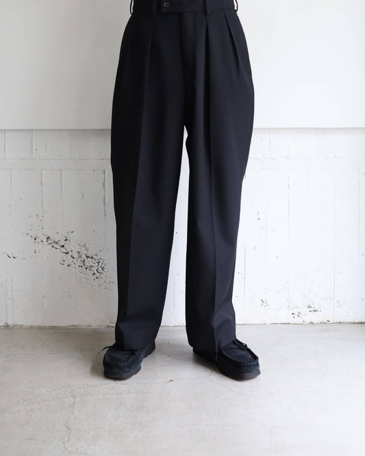 DOUBLE PLEATED TROUSERS ORGANIC WOOL SURVIVAL CLOTH "BLACK"