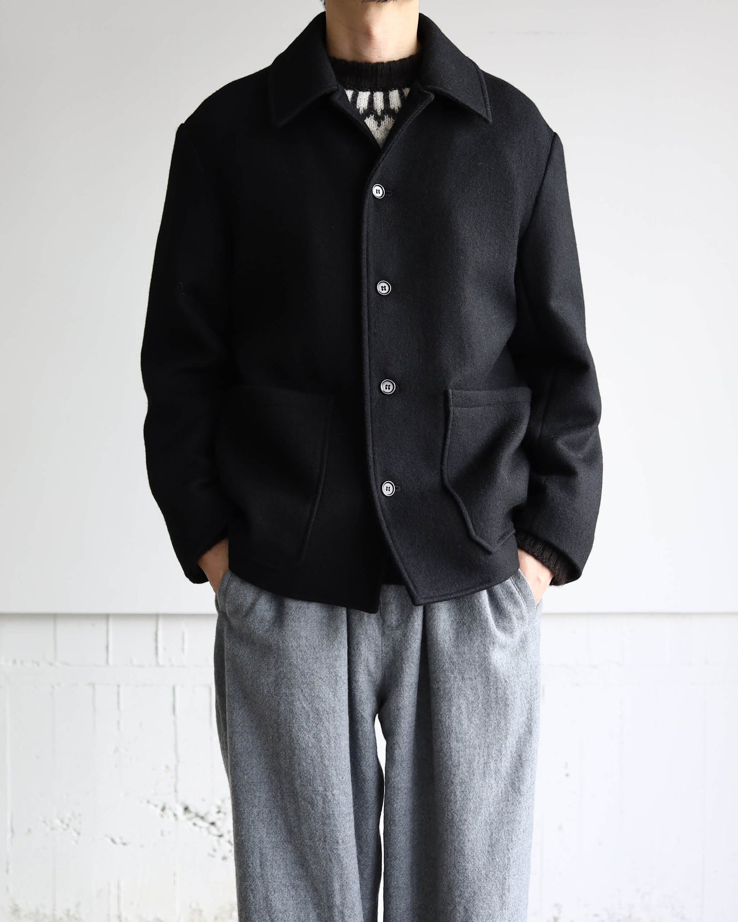 WORK JACKET ORGANIC WOOL DOUBLE CLOTH "BLACK"