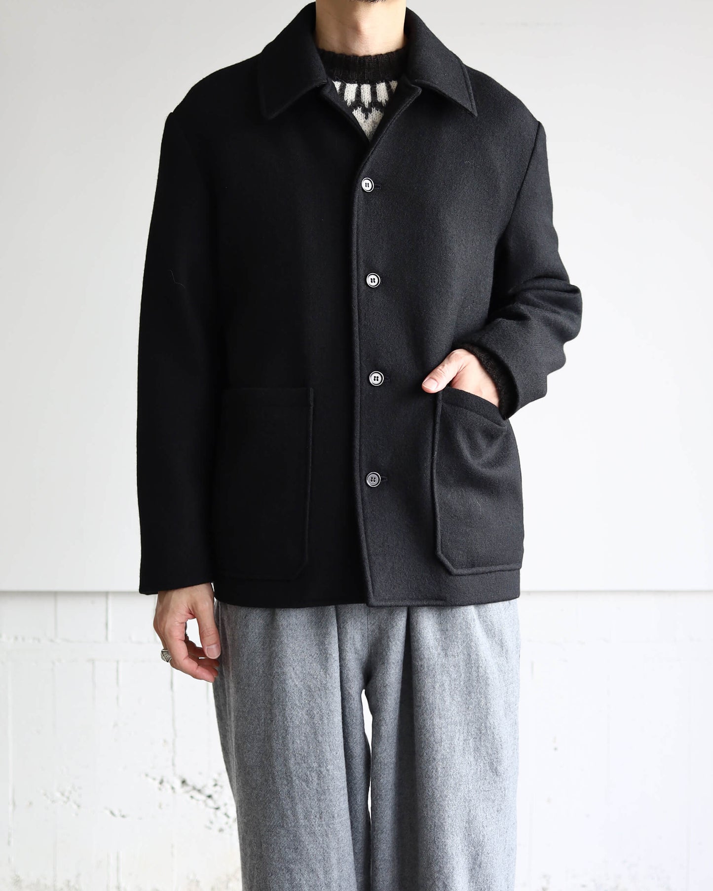 WORK JACKET ORGANIC WOOL DOUBLE CLOTH "BLACK"