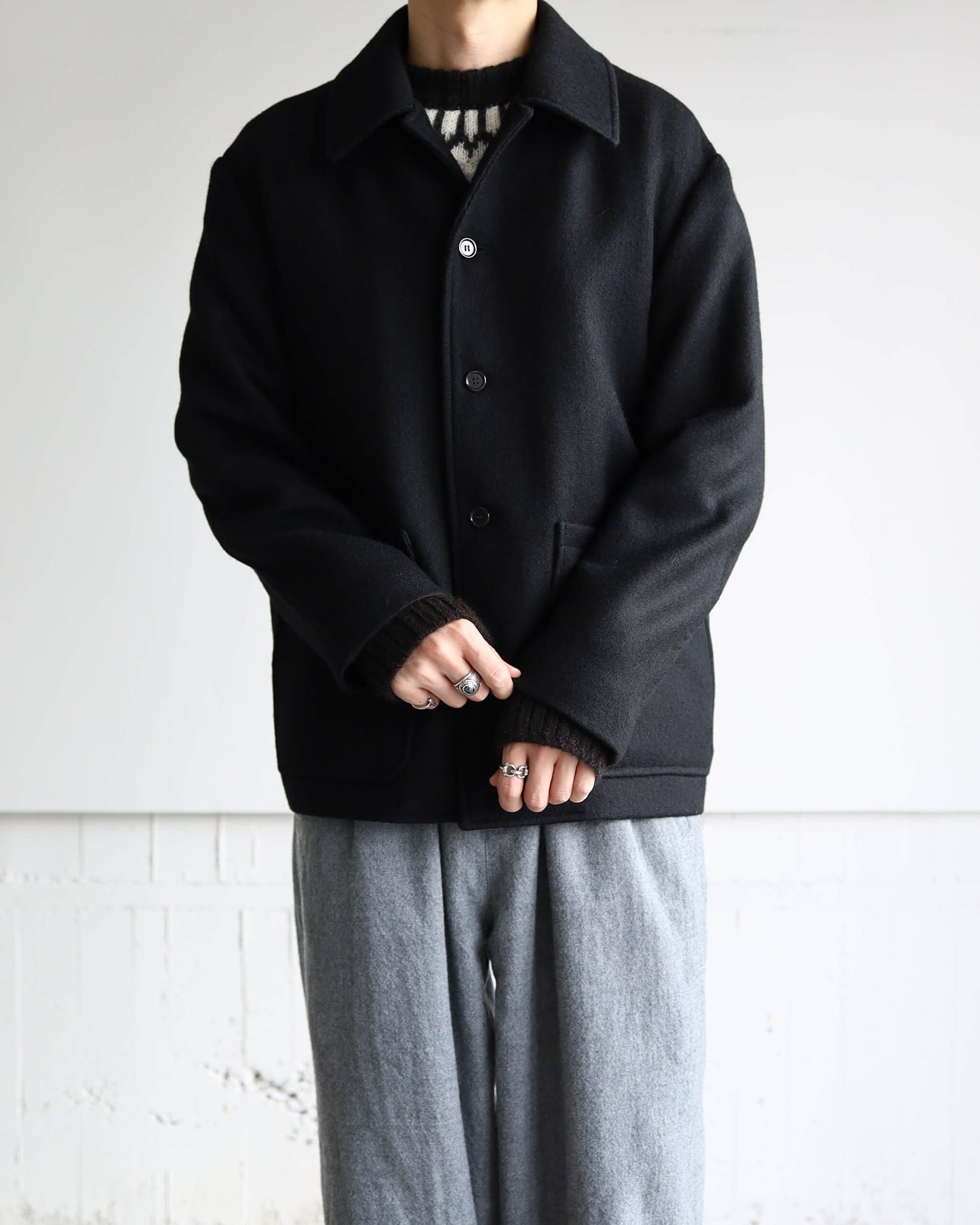 WORK JACKET ORGANIC WOOL DOUBLE CLOTH "BLACK"