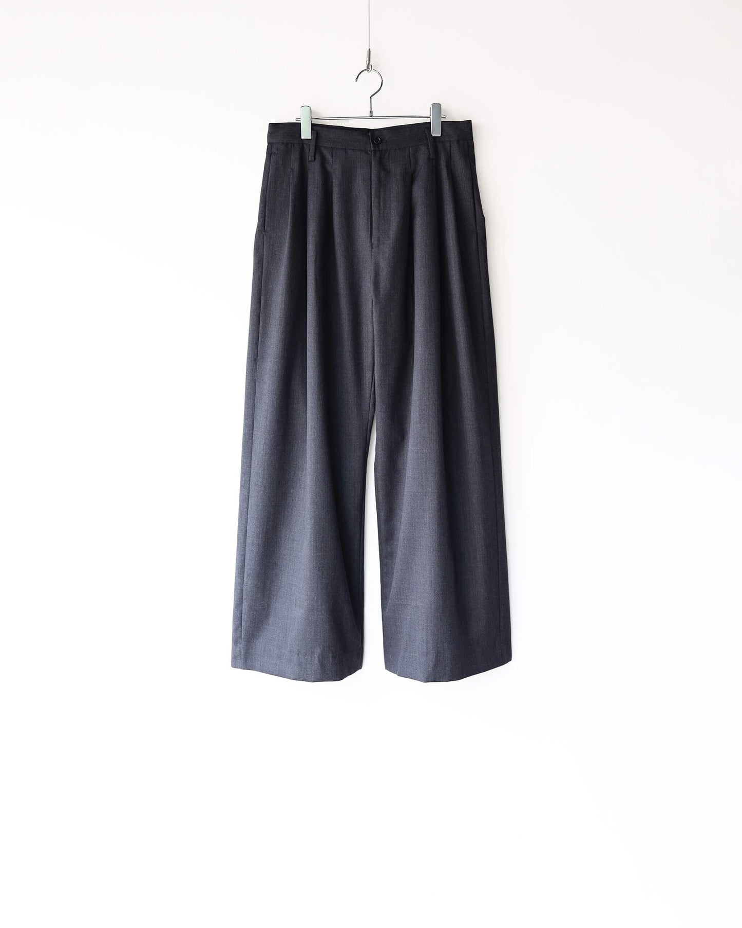 WOOL GABARDINE 3PLEAT WIDE SLACKS "CHARCOAL GRAY"