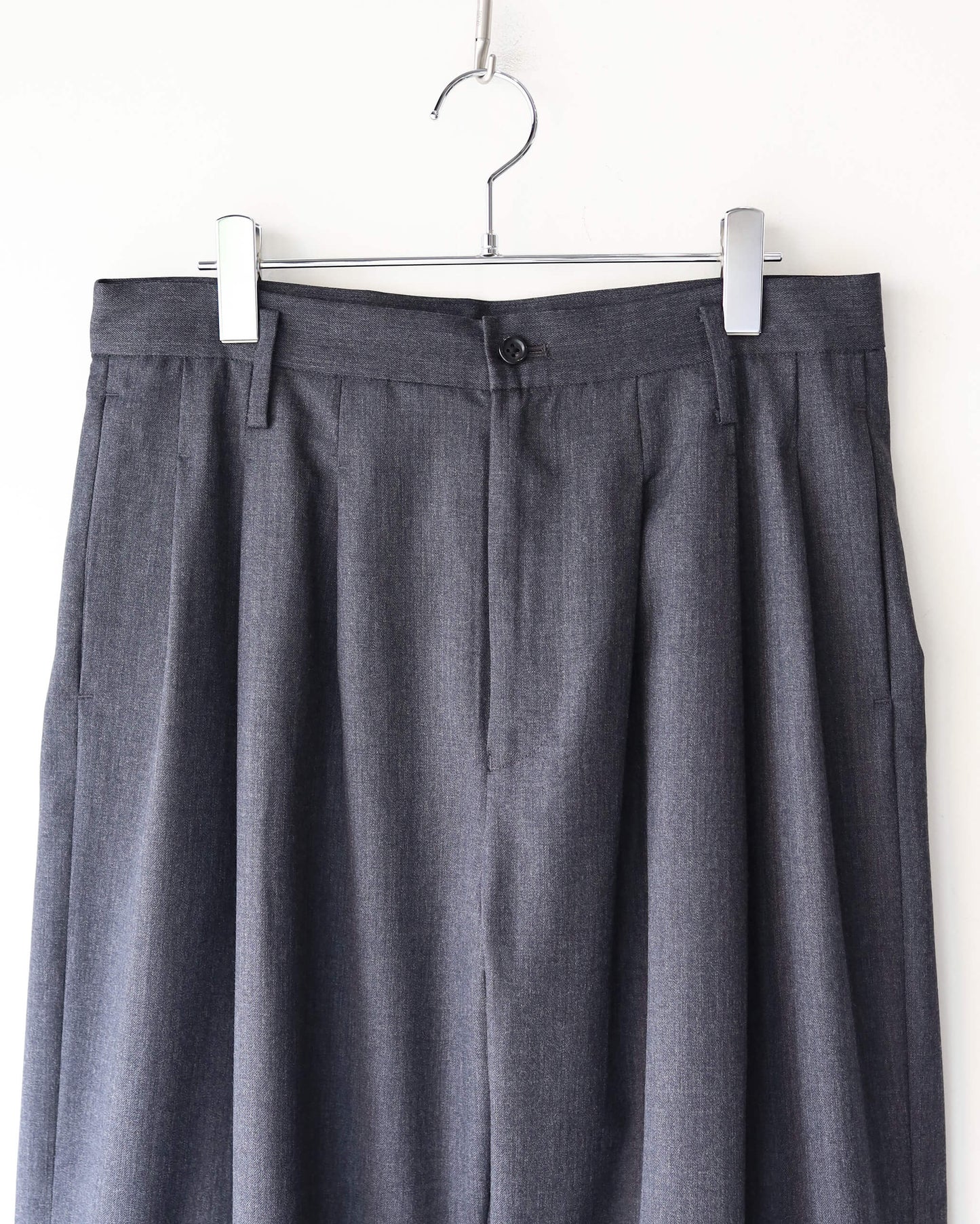 WOOL GABARDINE 3PLEAT WIDE SLACKS "CHARCOAL GRAY"