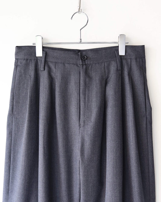 WOOL GABARDINE 3PLEAT WIDE SLACKS "CHARCOAL GRAY"
