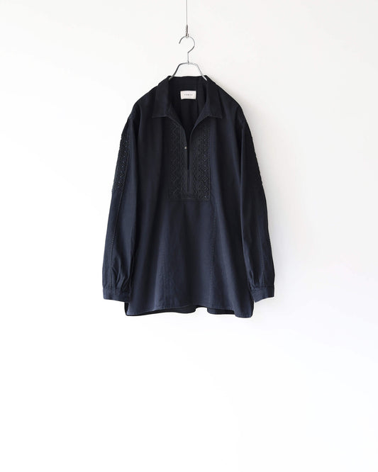 COTTON CHAMBRAY EMBROIDERY SKIPPER SHIRT "BLACK"