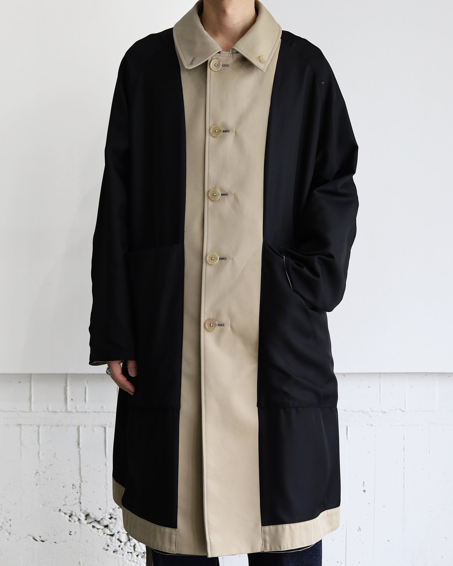 REVERSIBLE SINGLE TRENCH COAT ORGANIC GIZA GABARDINE "KHAKI"