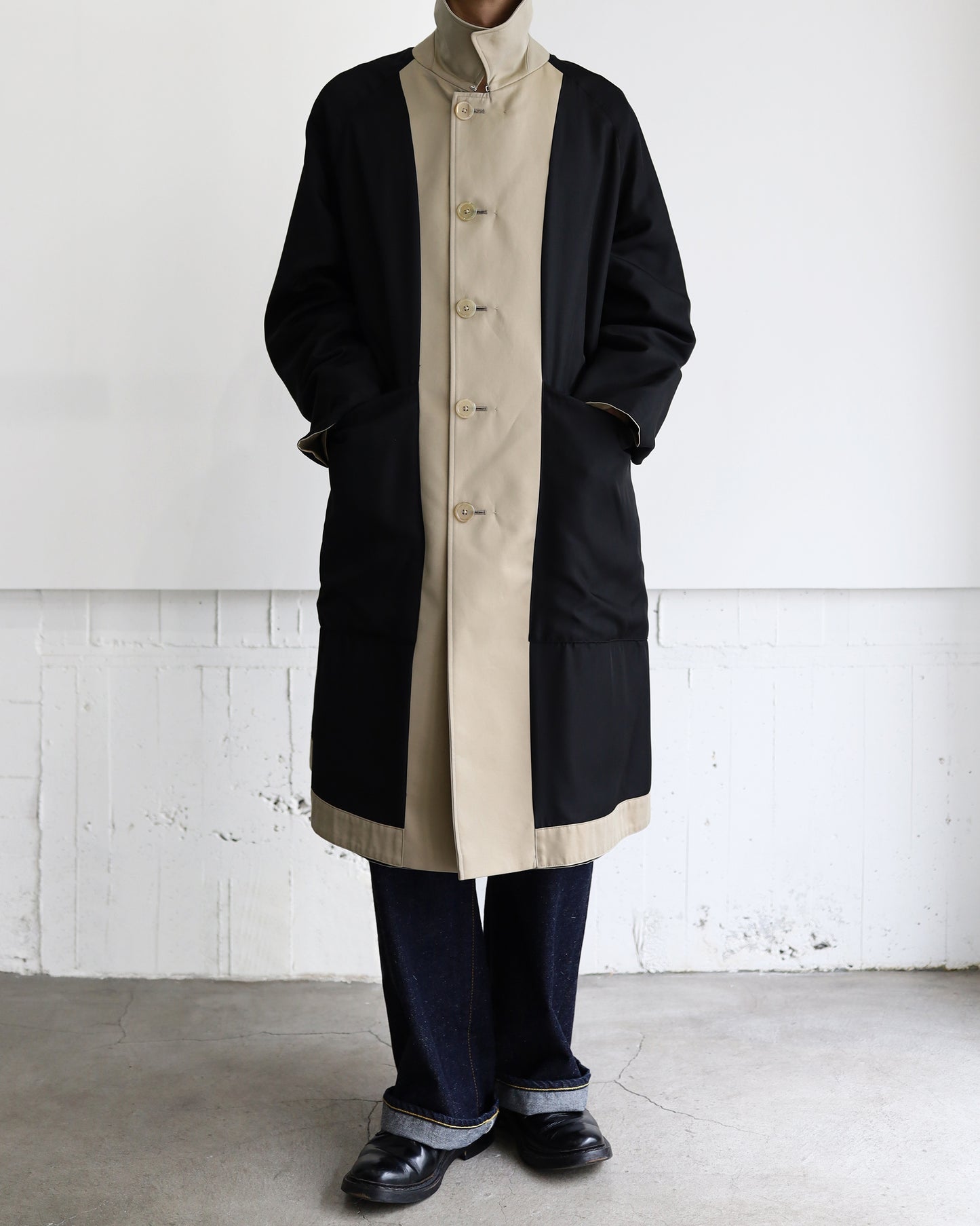 REVERSIBLE SINGLE TRENCH COAT ORGANIC GIZA GABARDINE "KHAKI"