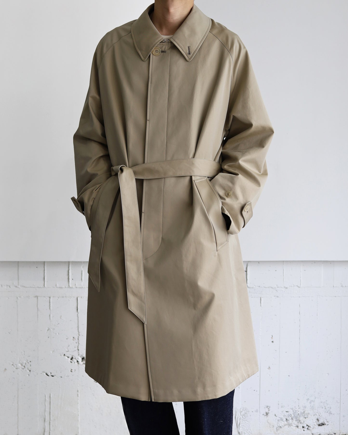 REVERSIBLE SINGLE TRENCH COAT ORGANIC GIZA GABARDINE "KHAKI"