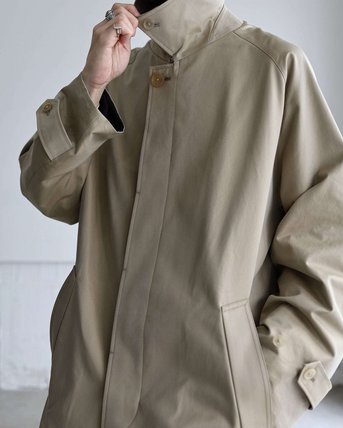 OPEN COLLAR SHIRT L/S HEMP SHIRTING "TAUPE"