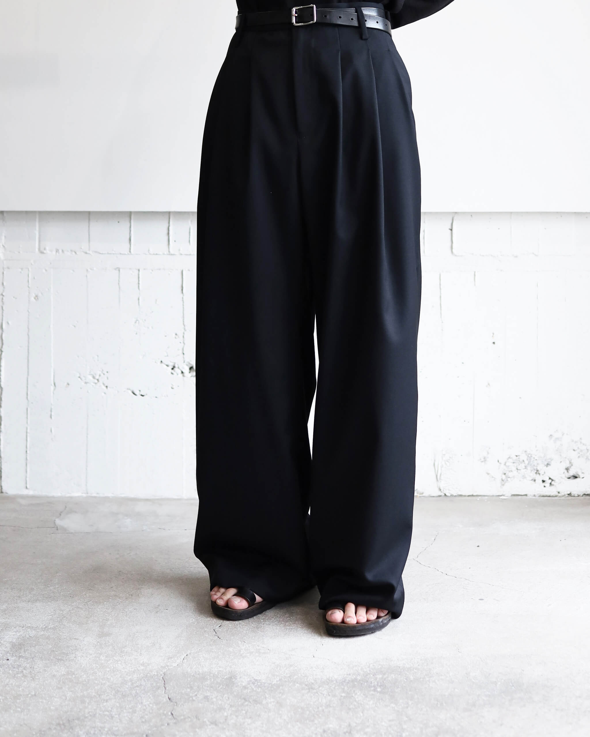 nakedgauge WOOL GABARDINE 3PLEAT WIDE SLACKS 