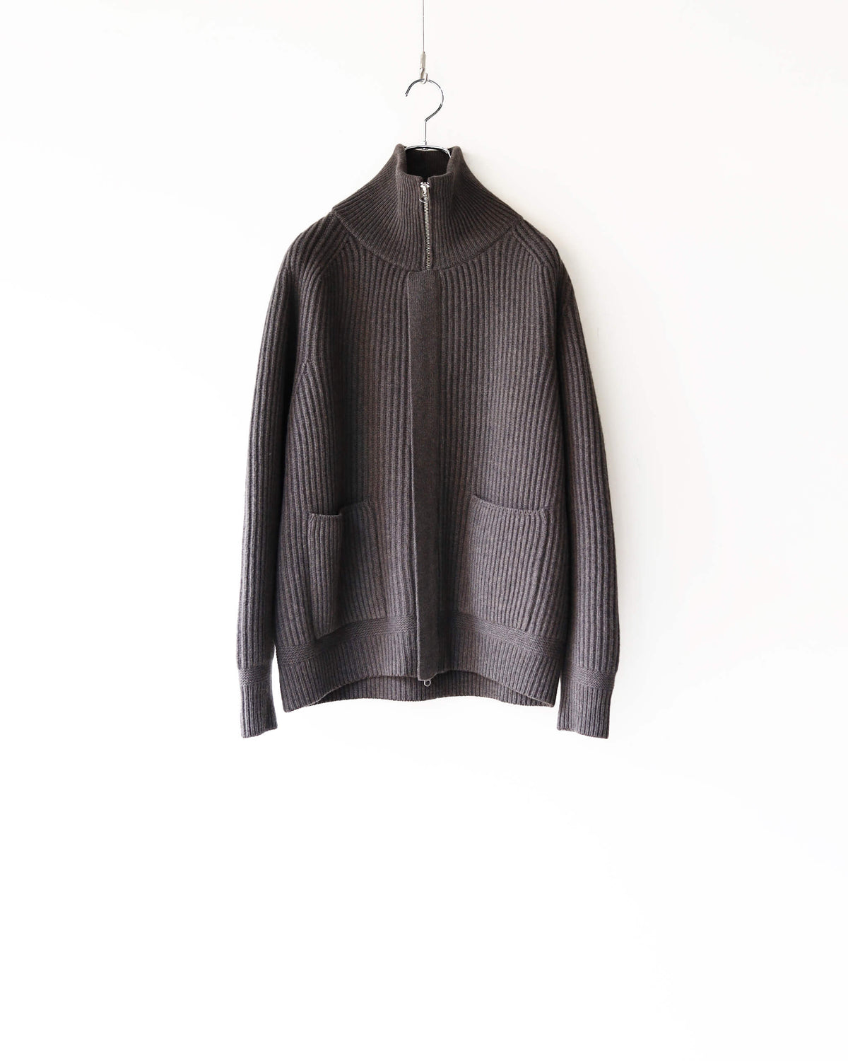 FULL CARDIGAN STITCH HIGH NECK ZIP JACKET "SHADOW"