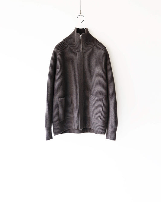 FULL CARDIGAN STITCH HIGH NECK ZIP JACKET "SHADOW"