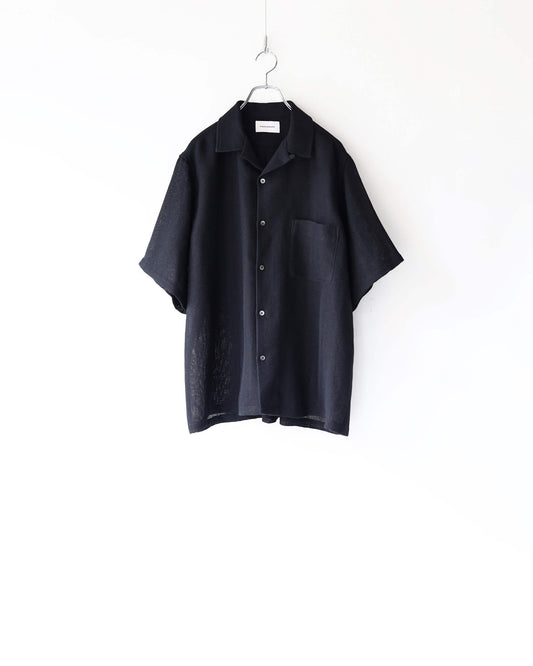 NEW OPEN COLLAR S/S SHIRT ORGANIC WOOL RASCHEL "BLACK"