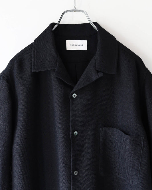 NEW OPEN COLLAR S/S SHIRT ORGANIC WOOL RASCHEL "BLACK"
