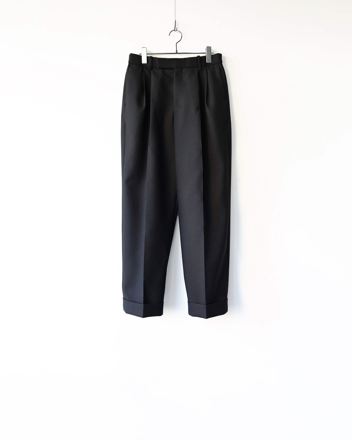 DOUBLE PLEATED CLASSIC WIDE TROUSERS HEAVY ORGANIC WOOL TROPICAL "BLACK"