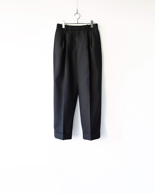 DOUBLE PLEATED CLASSIC WIDE TROUSERS HEAVY ORGANIC WOOL TROPICAL "BLACK"