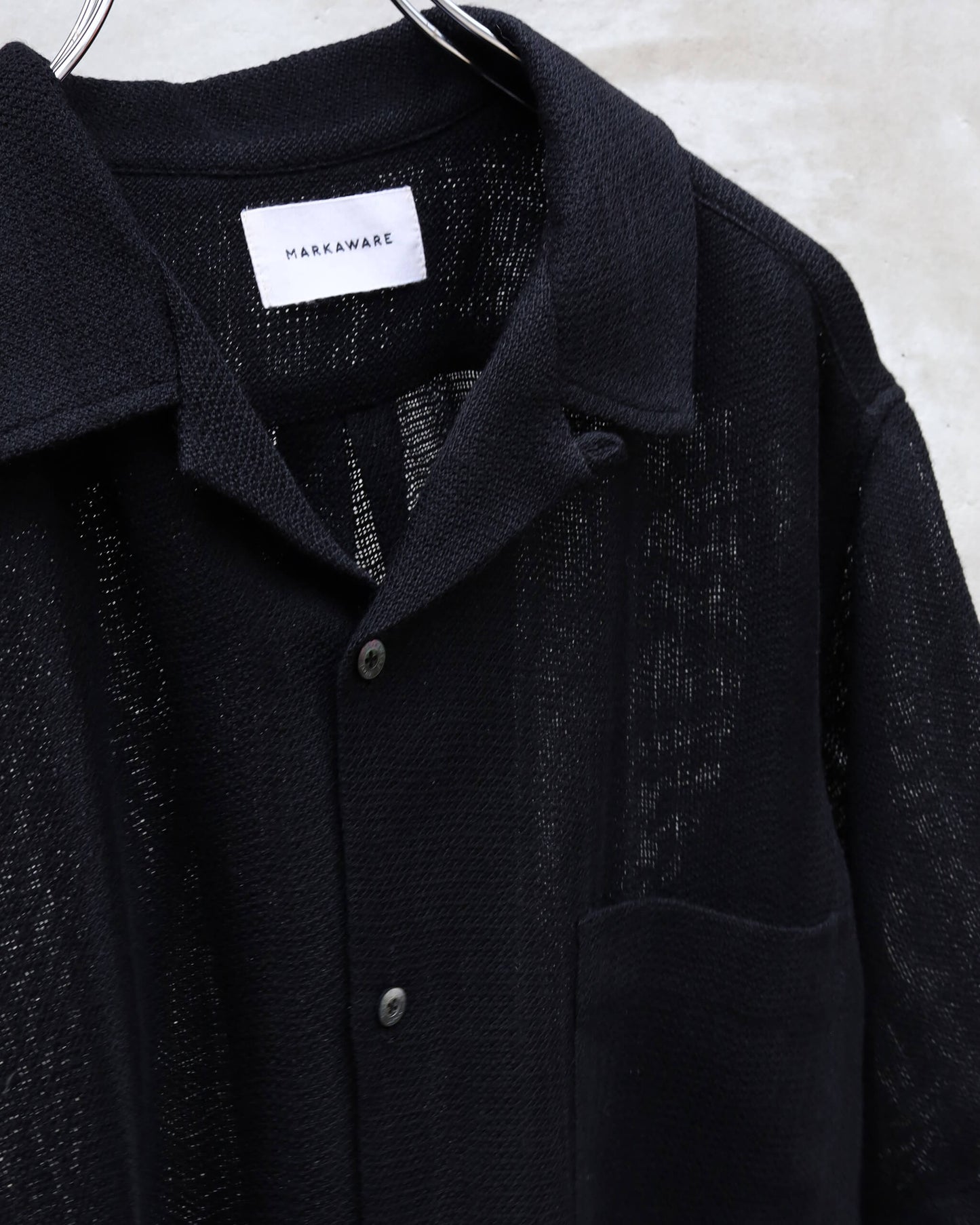 NEW OPEN COLLAR S/S SHIRT ORGANIC WOOL RASCHEL "BLACK"