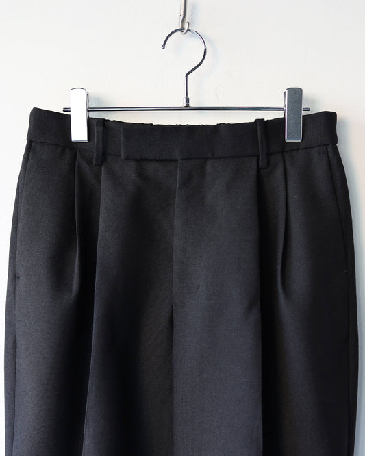 DOUBLE PLEATED CLASSIC WIDE TROUSERS HEAVY ORGANIC WOOL TROPICAL "BLACK"