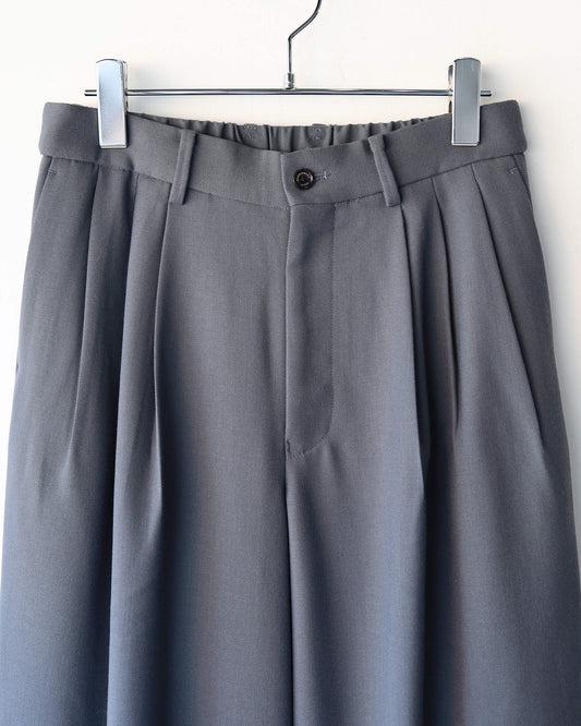 TRIPLE PLEATED WIDE TROUSERS ORGANIC WOOL SURVIVAL CLOTH®︎ "DOLPHIN GRAY"