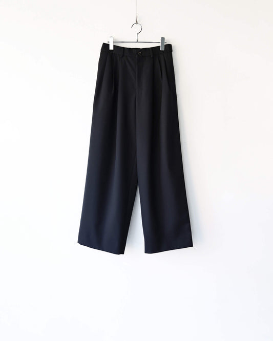 TRIPLE PLEATED WIDE TROUSERS ORGANIC WOOL SURVIVAL CLOTH®︎ "BLACK"