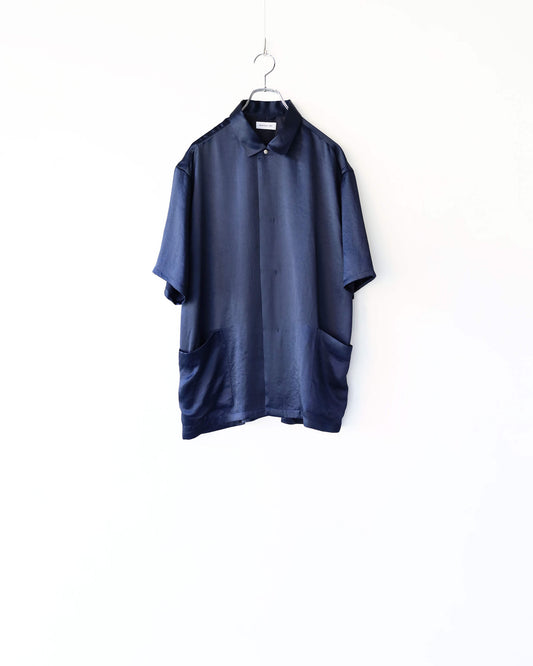 V-SATIN S/S SHIRTS "NAVY"