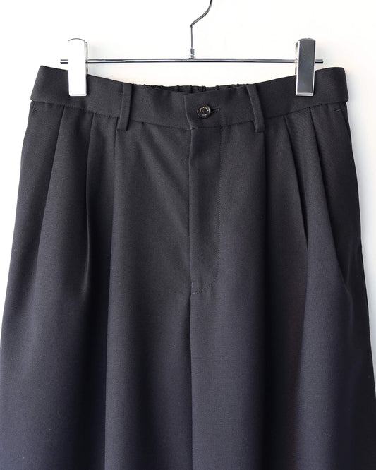 TRIPLE PLEATED WIDE TROUSERS ORGANIC WOOL SURVIVAL CLOTH®︎ "BLACK"