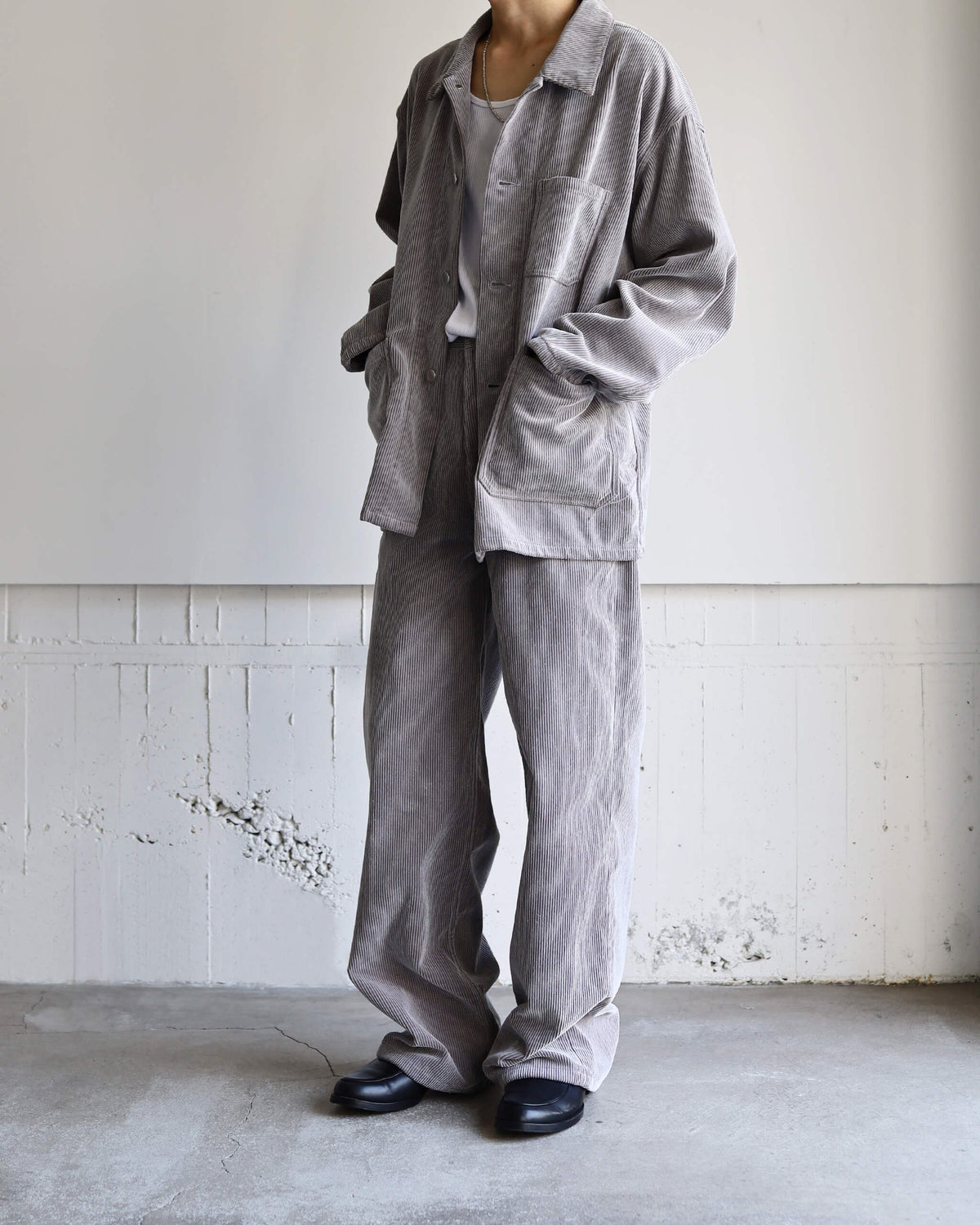 FLOCKY CORDUROY PANTS - WIDE "GREY × OFF WHITE"