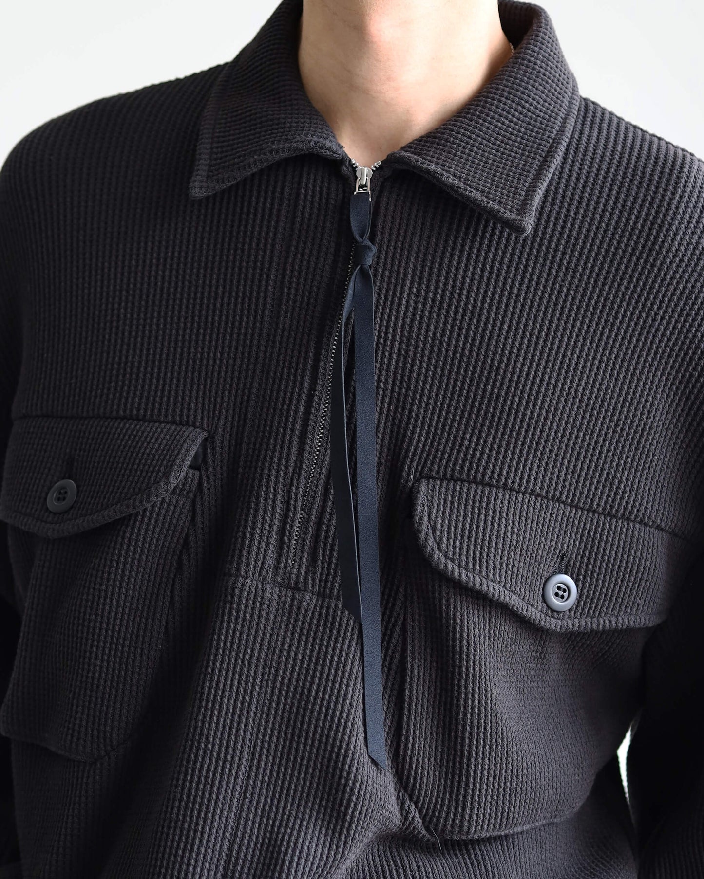 WAFFLE POLO SHIRT "Bk"