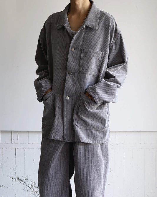FLOCKY CORDUROY WORK JACKET "GREY × OFF WHITE"