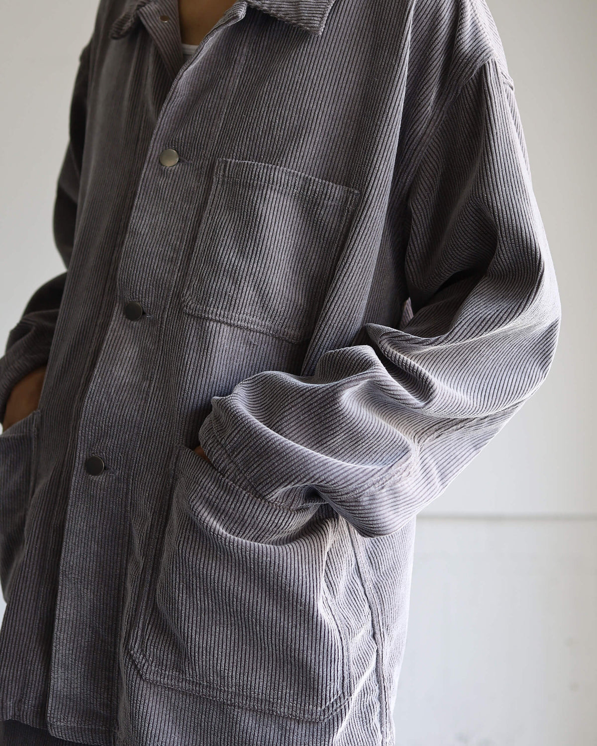 FLOCKY CORDUROY WORK JACKET "GREY × OFF WHITE"