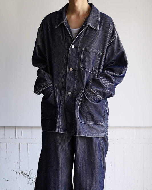 FLOCKY CORDUROY WORK JACKET "LIGHT GREY × NAVY"