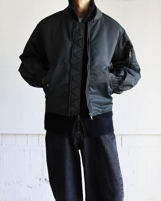 BUMPY GATHERED BOMBER JACKET "CHARCOAL"