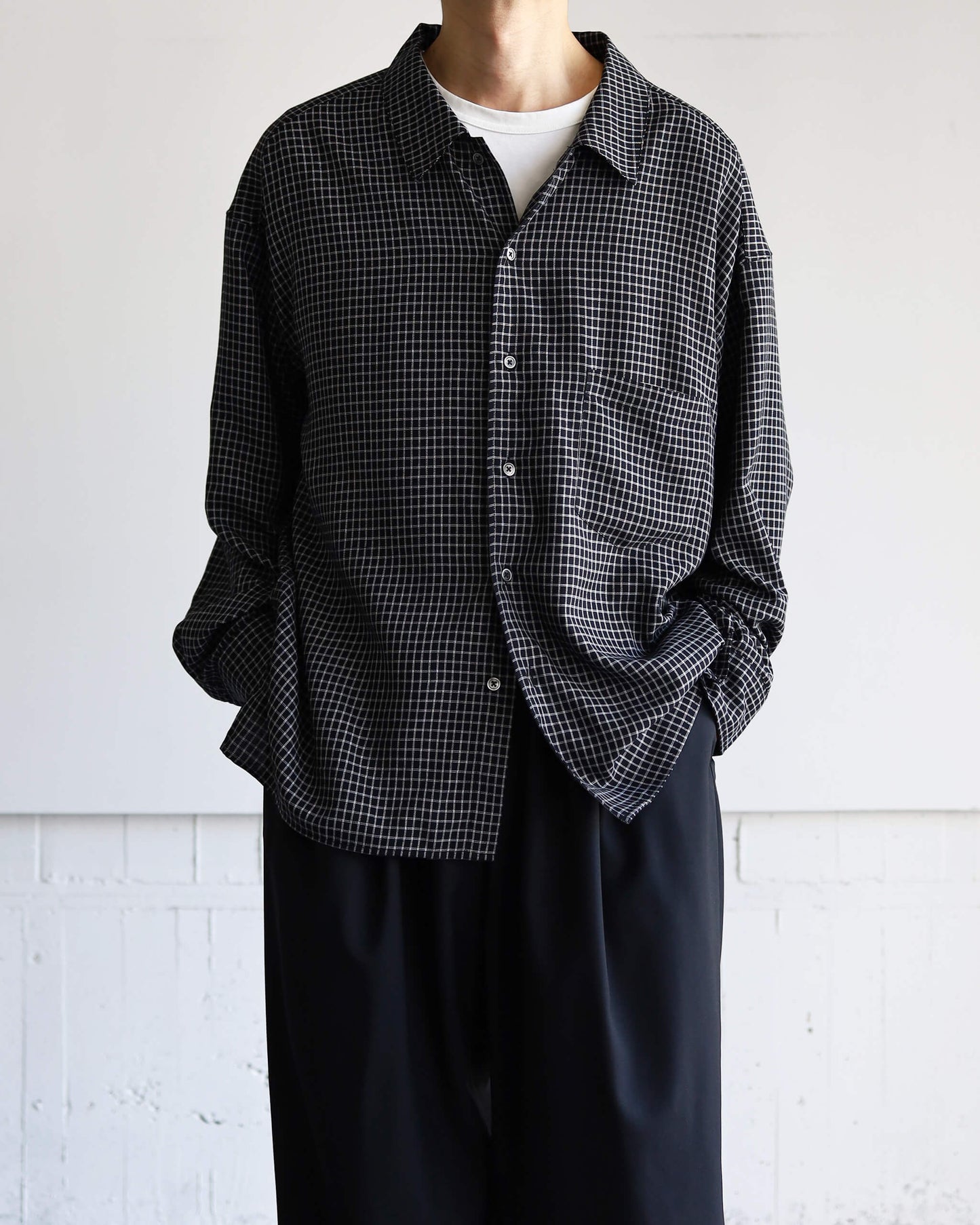 RAYON CHECK SHIRT "BLACK"