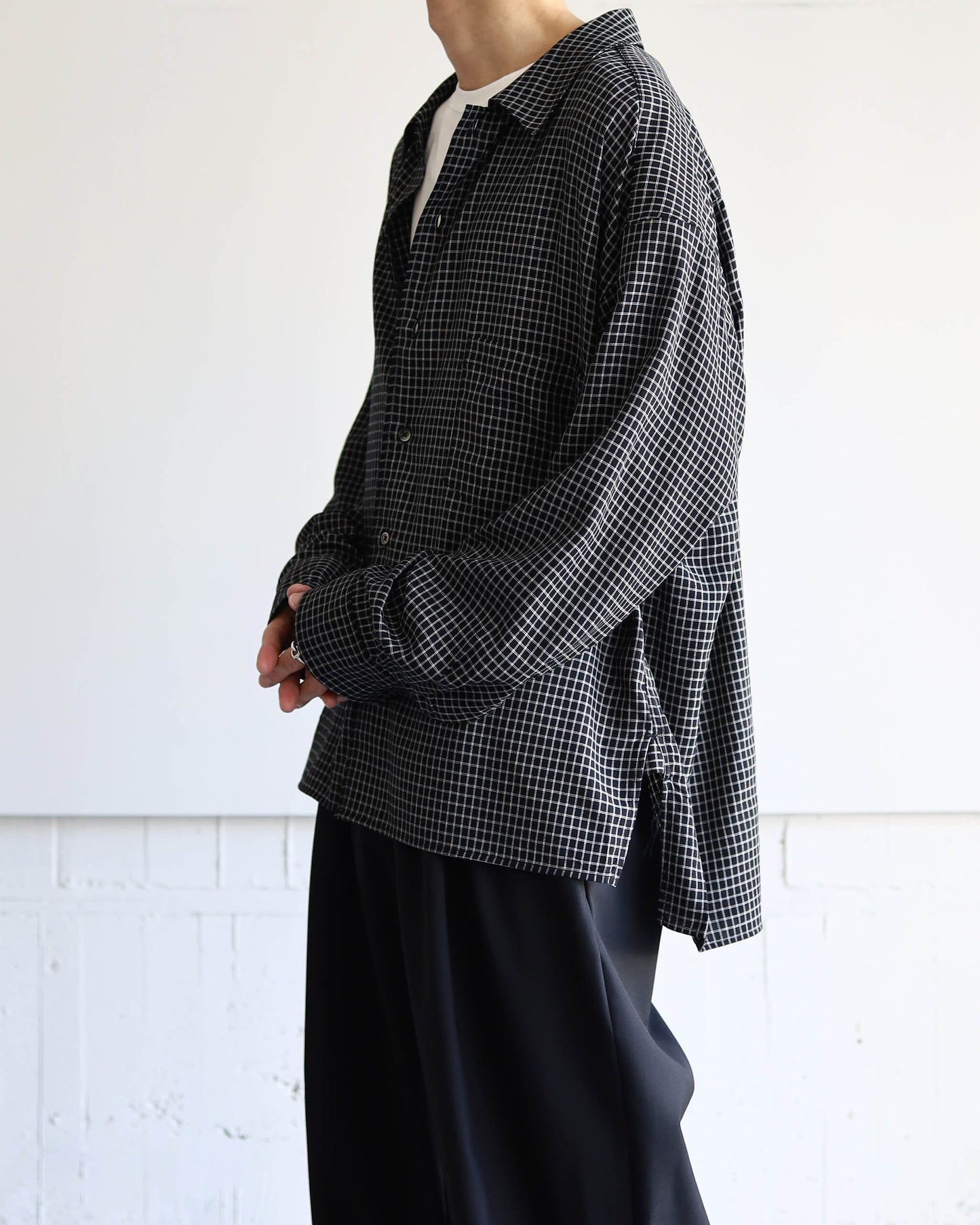 RAYON CHECK SHIRT "BLACK"