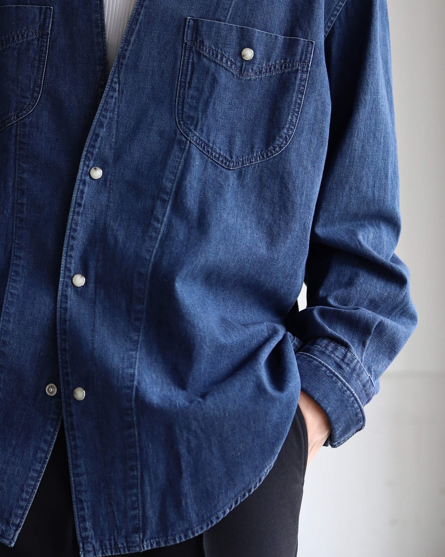 5.5oz selvage DENIM SHIRT "WASHED INDIGO"