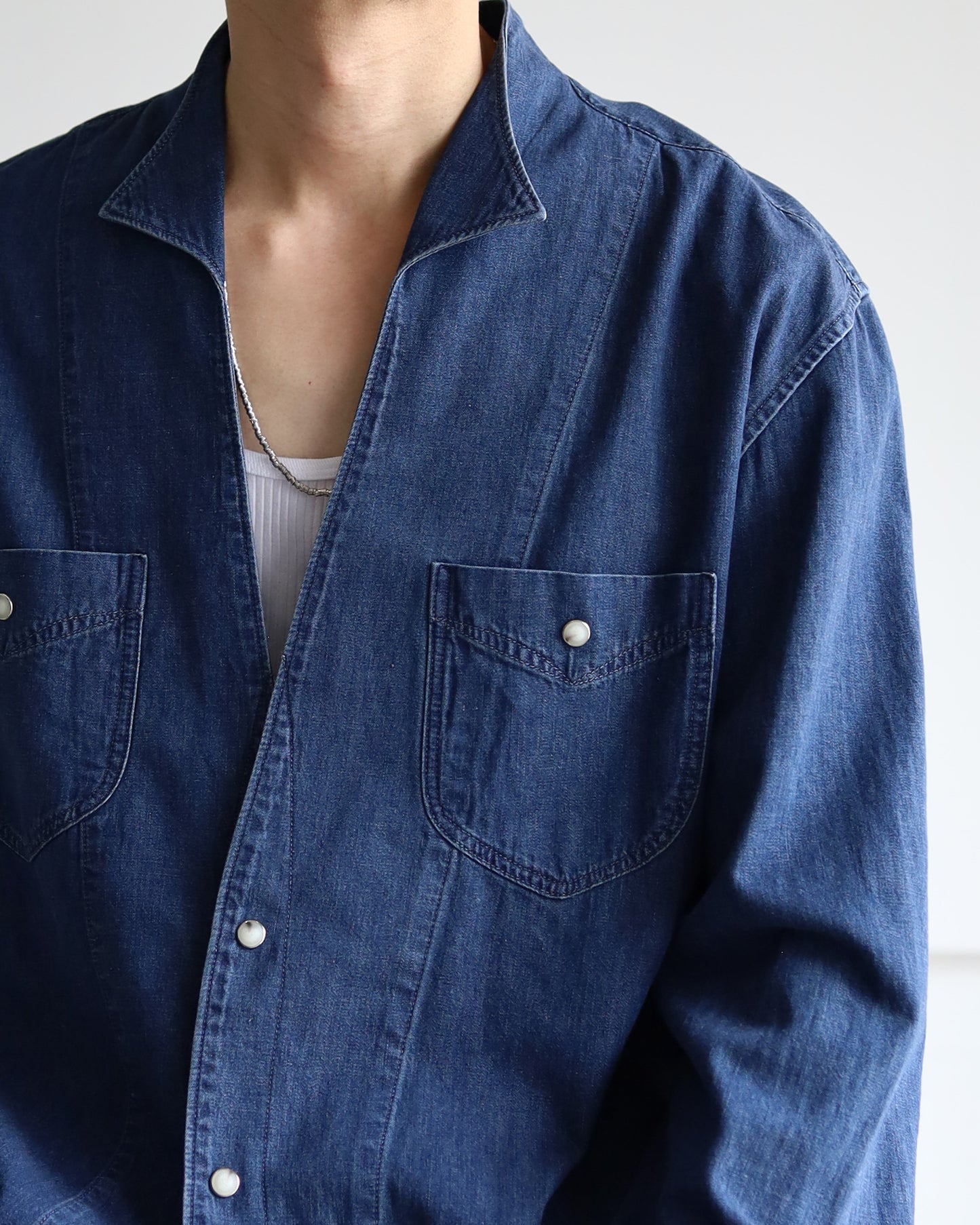 5.5oz selvage DENIM SHIRT "WASHED INDIGO"