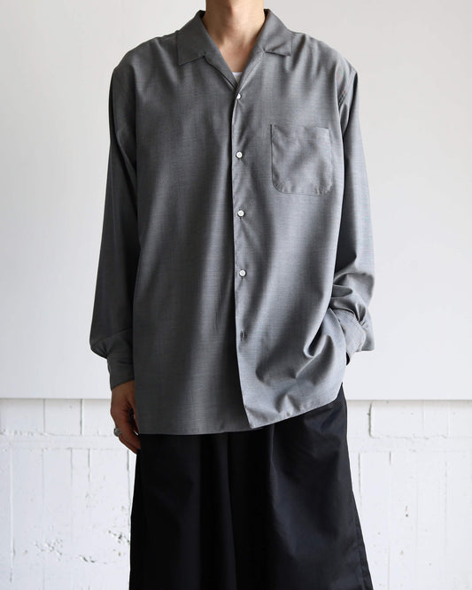 ITALIAN OPEN COLLAR SHIRT SUPER 160's WASHABLE WOOL OXFORD "GRAY"