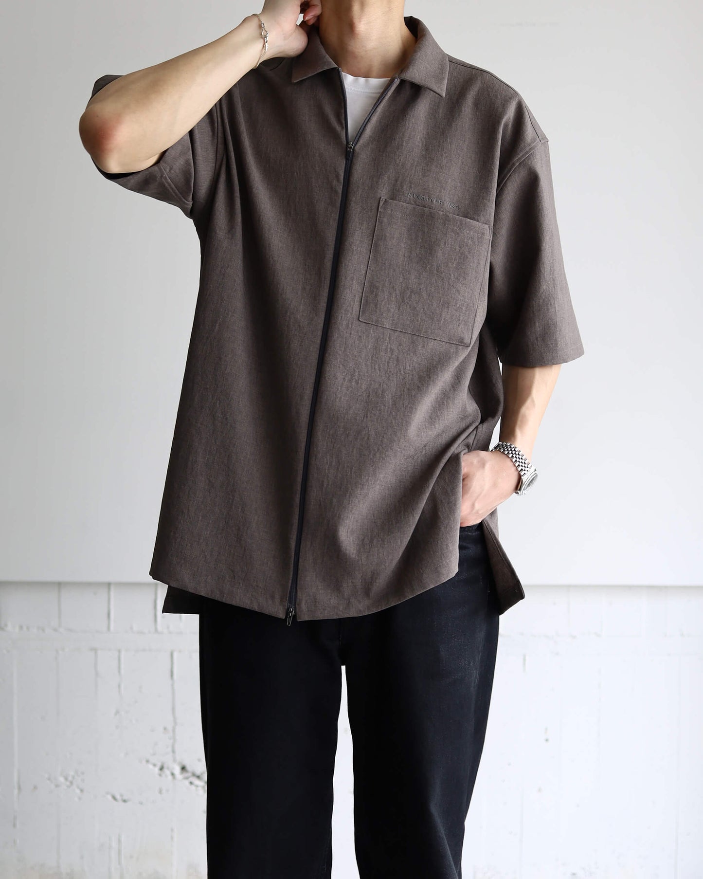 S/S ZIP SHIRTS "GRAY"