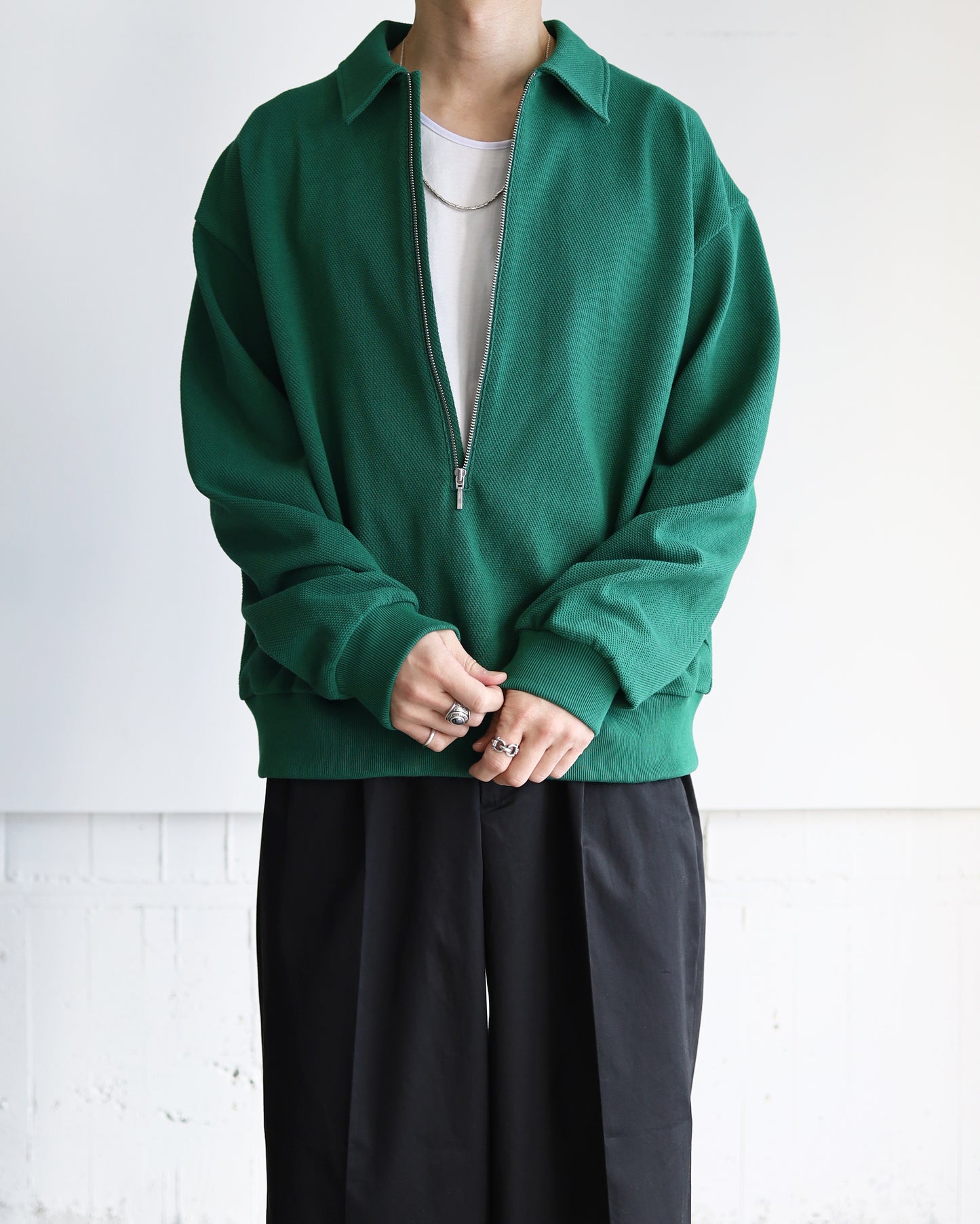 HALF ZIP PIQUE "GREEN"