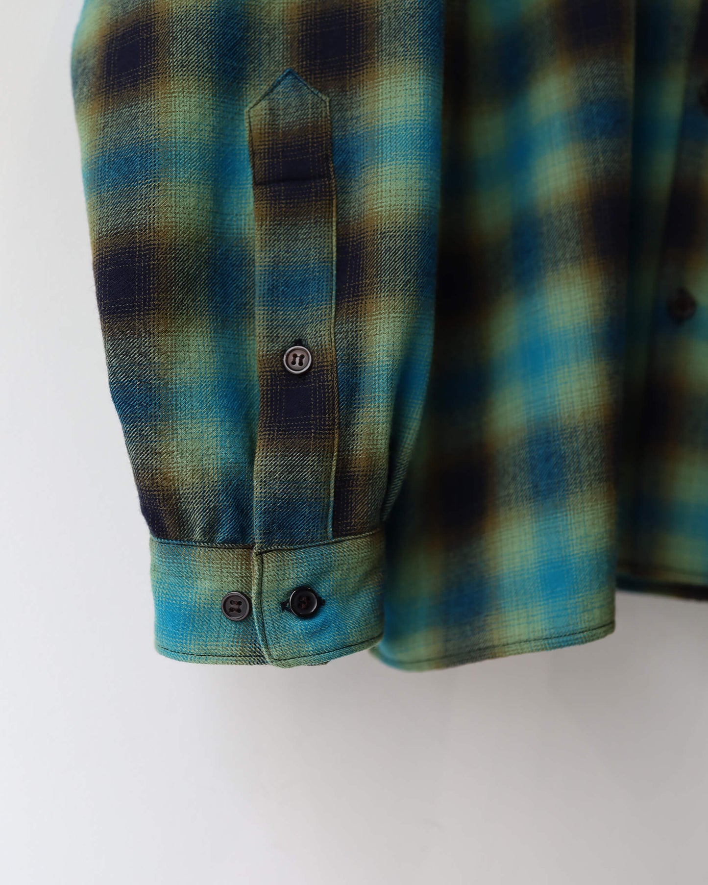 OPEN COLLAR SHIRT SUPER160's 2/96 WOOL VIYELLA "GREEN CHECK"