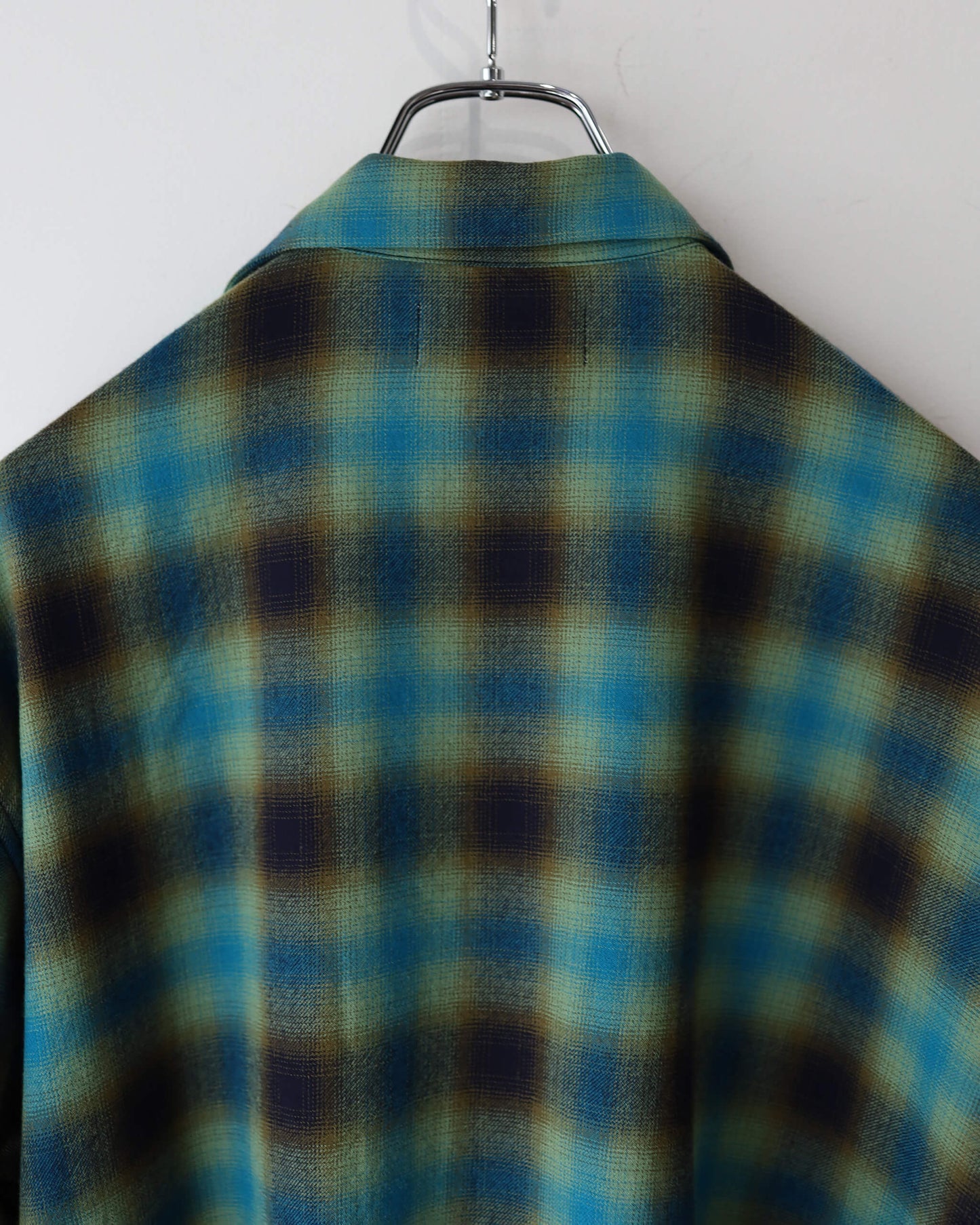 OPEN COLLAR SHIRT SUPER160's 2/96 WOOL VIYELLA "GREEN CHECK"