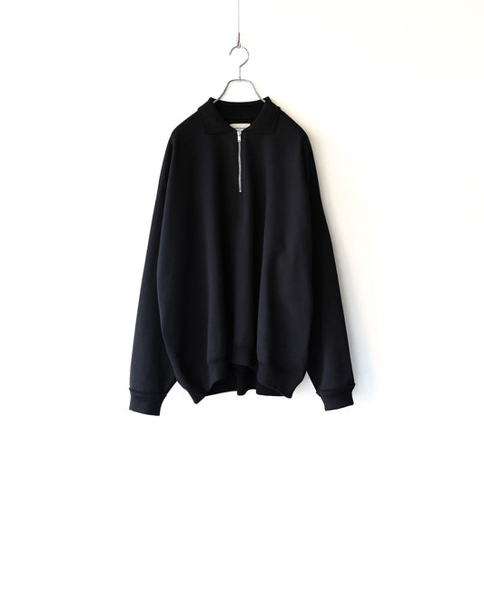 HALF ZIP POLO ORGANIC COTTON HEAVY FLEECE "BLACK"