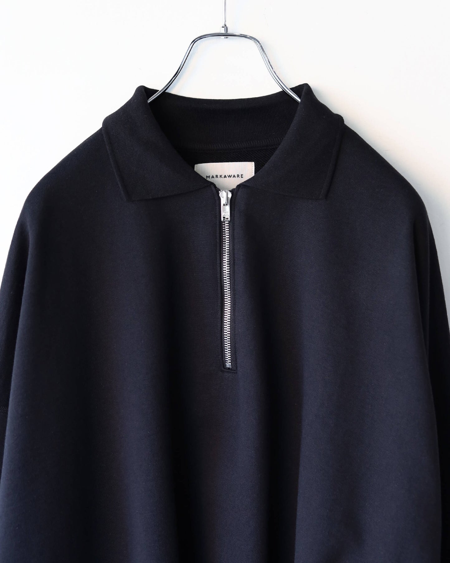 HALF ZIP POLO ORGANIC COTTON HEAVY FLEECE "BLACK"