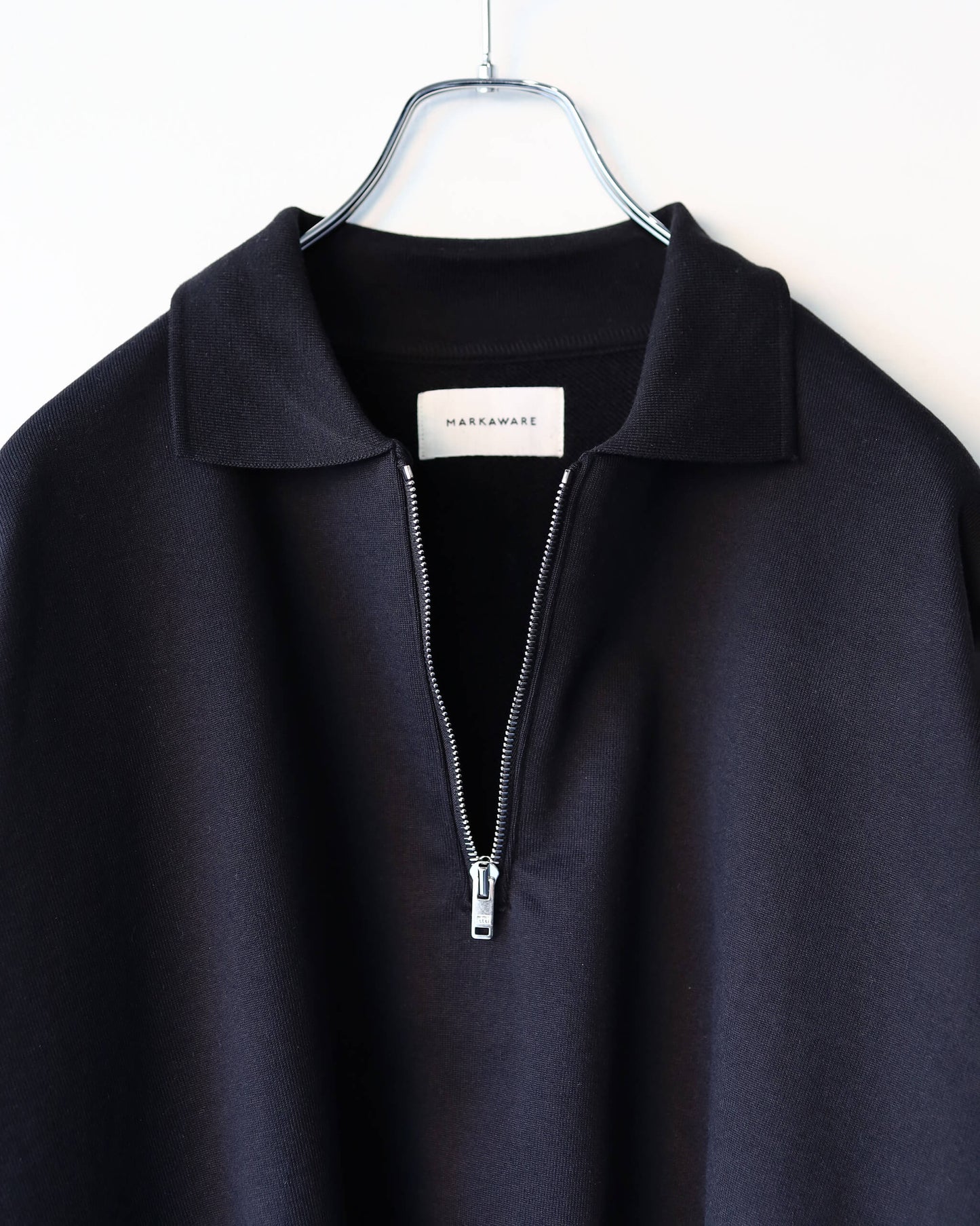 HALF ZIP POLO ORGANIC COTTON HEAVY FLEECE "BLACK"