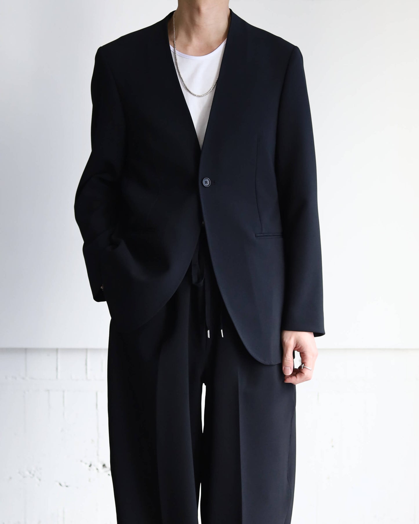 DOUBLE CLOTH NO COLLAR JACKET "BLACK"