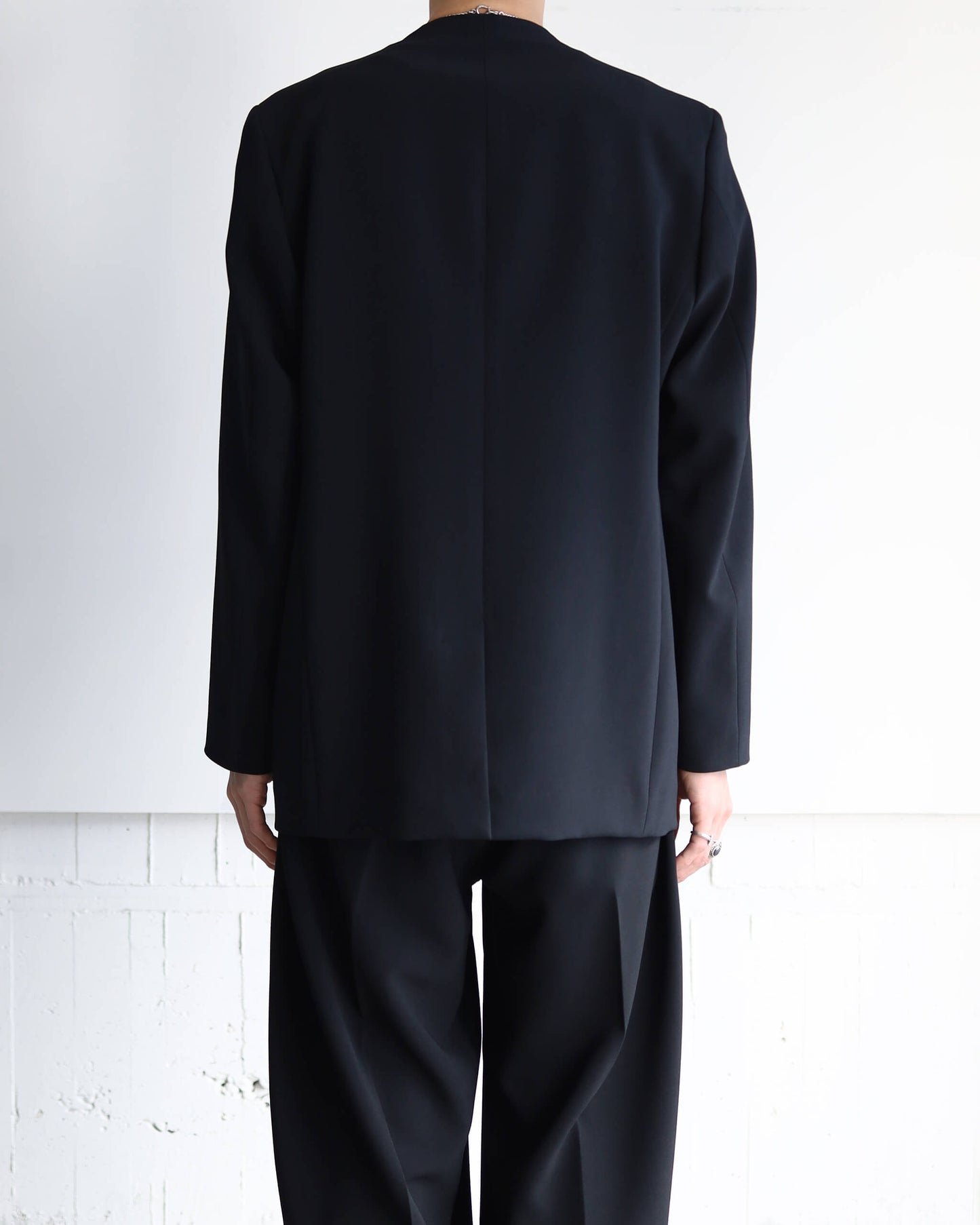 DOUBLE CLOTH NO COLLAR JACKET "BLACK"